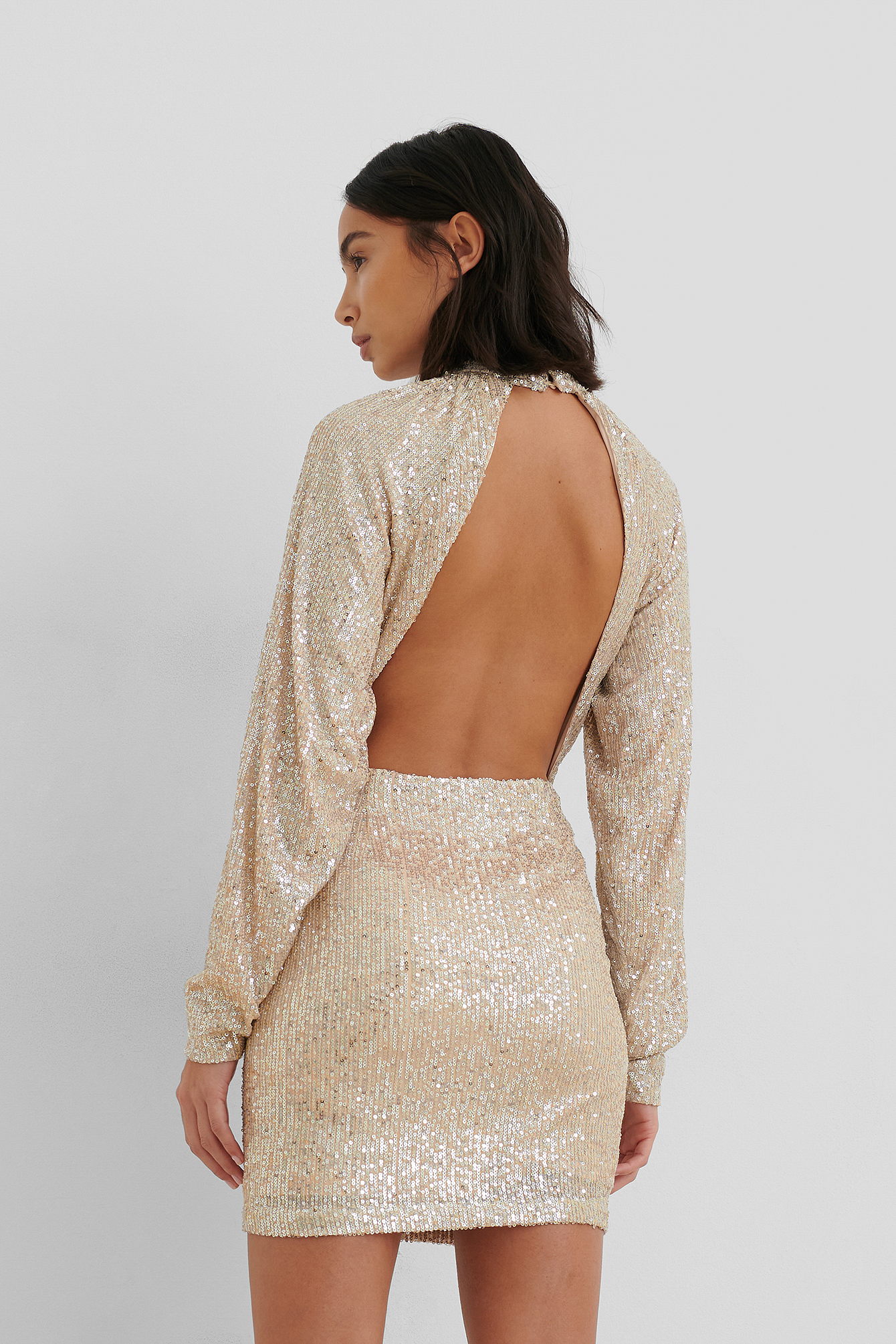 Open Back Mini Dress Gold | na-kd.com